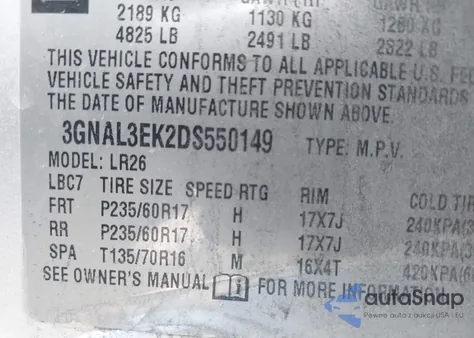 2013 Chevrolet Captiva Lt из США, поврежденный, VIN 3GNAL3EK2DS550149